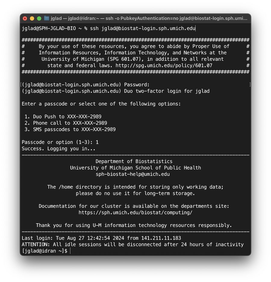 macOS Terminal window depecting SSH login process.