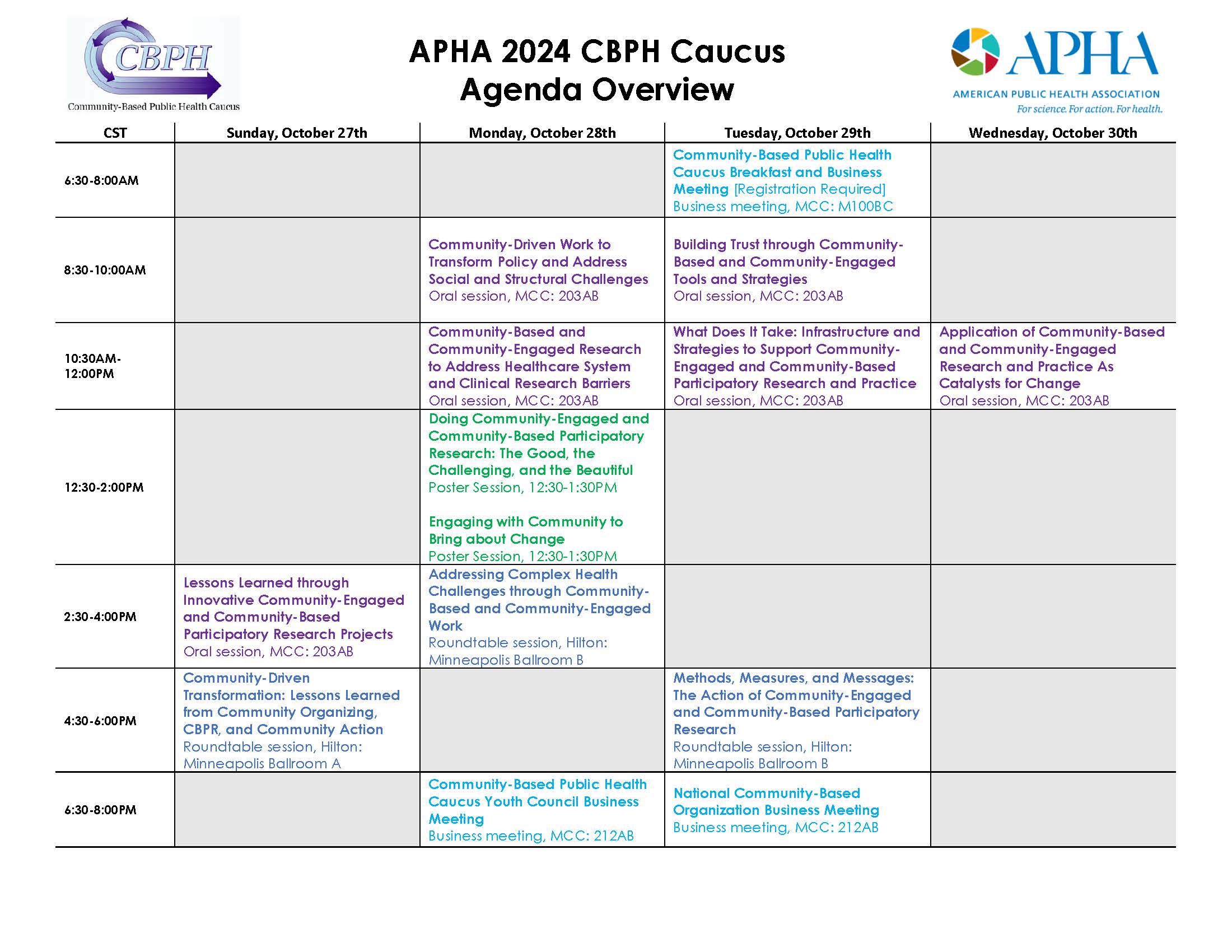 Overview of CBPH Caucus APHA 2024 Agenda