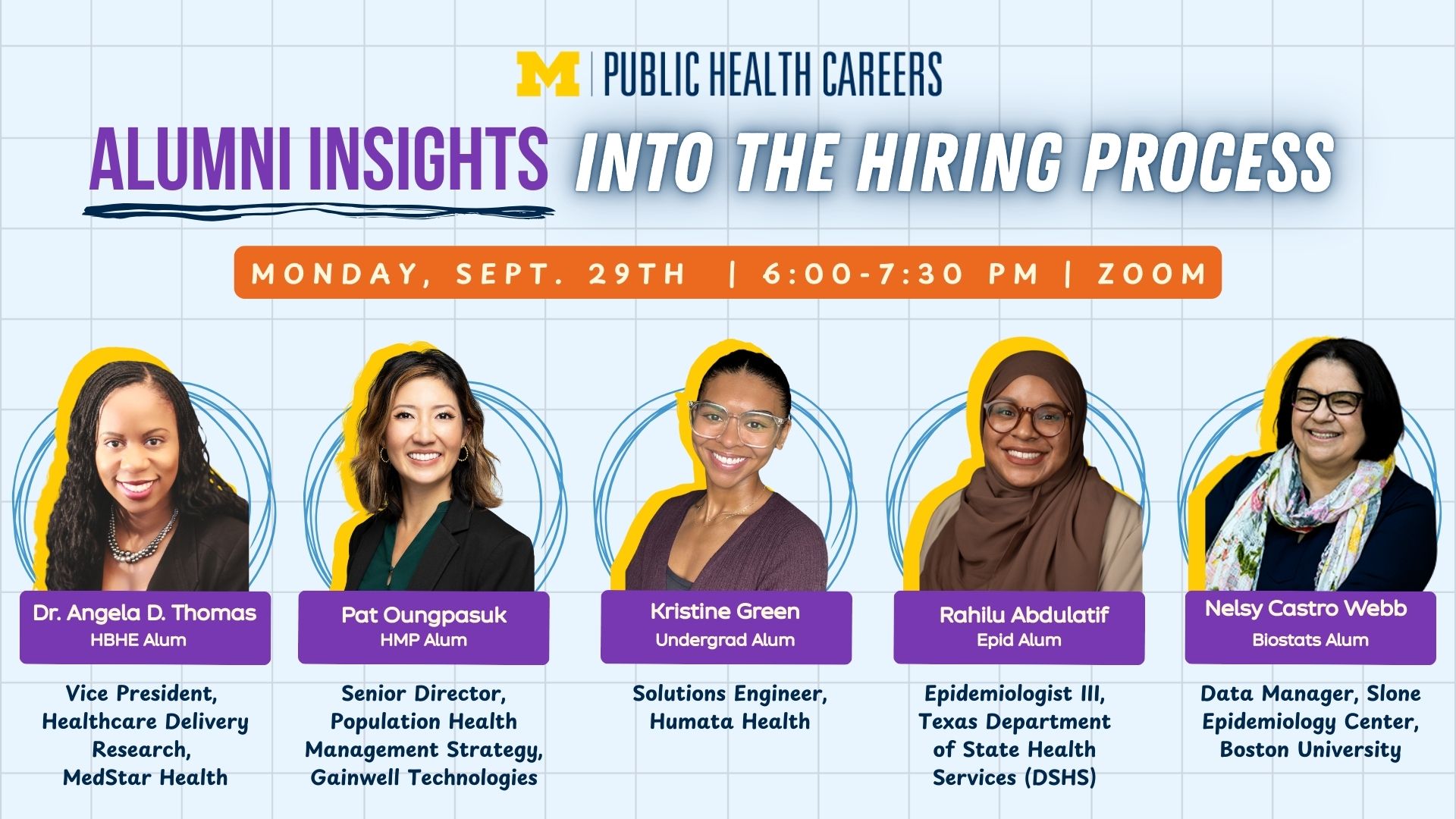 Event Flyer for Insights into the Public Health Hiring Process - Virtual Alumni Panel