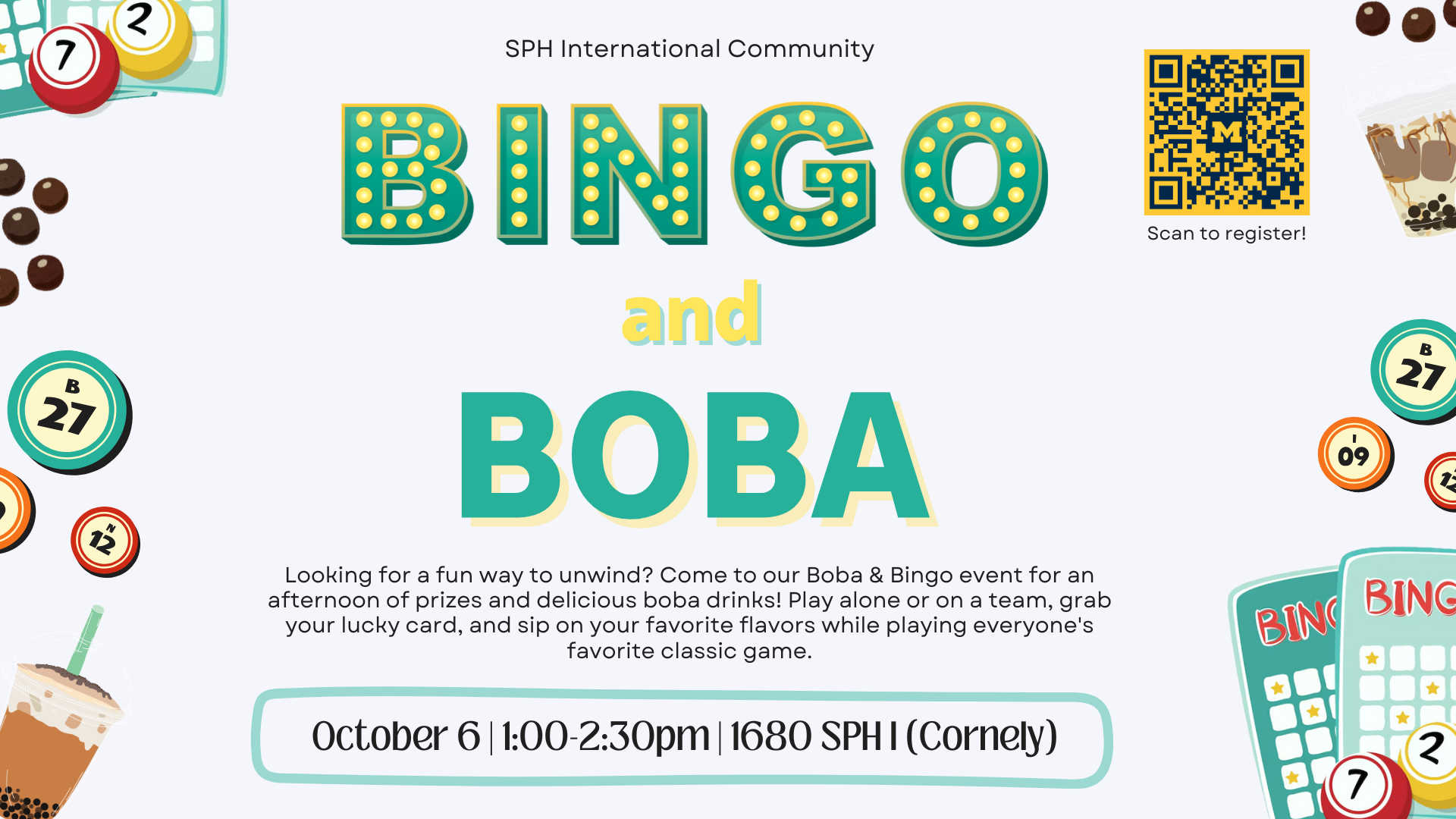 Event Flyer for Bingo and Boba - SPH International Student Community