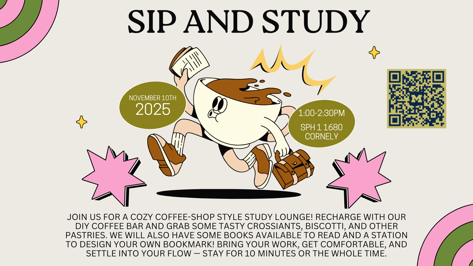 Event Flyer for First Gen Student Community: Sip and Study