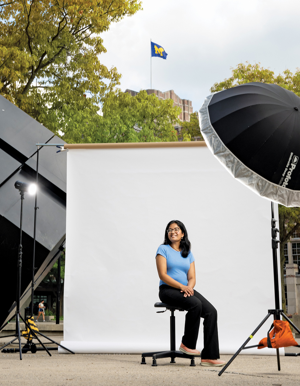 Mehak Bhansali posing for a photo on the Diag