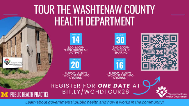 Past flyer for tour dates at Washtenaw County Health Department 