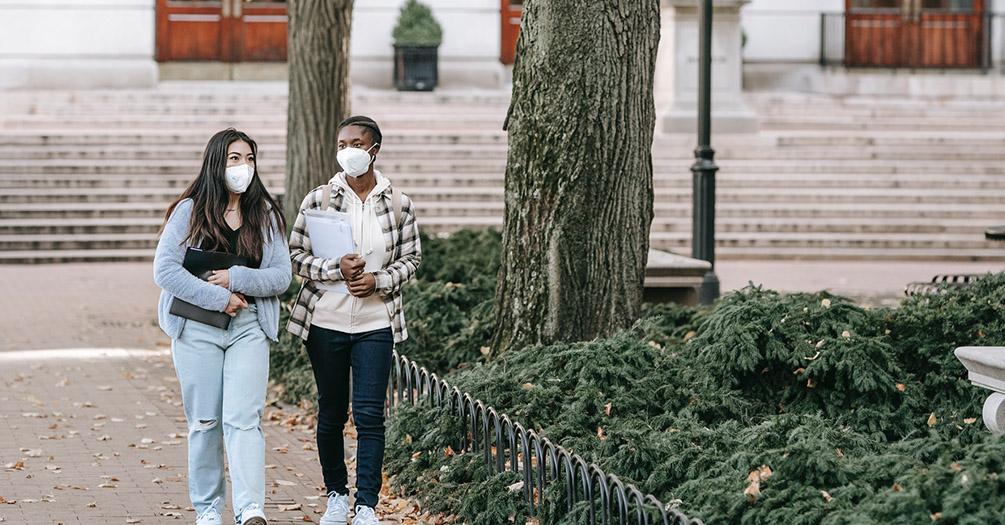 students walking outside