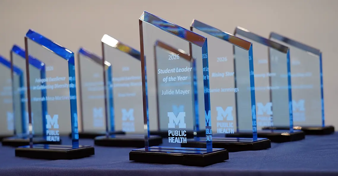 A closeup group view of several of the Public Health Honors Swards