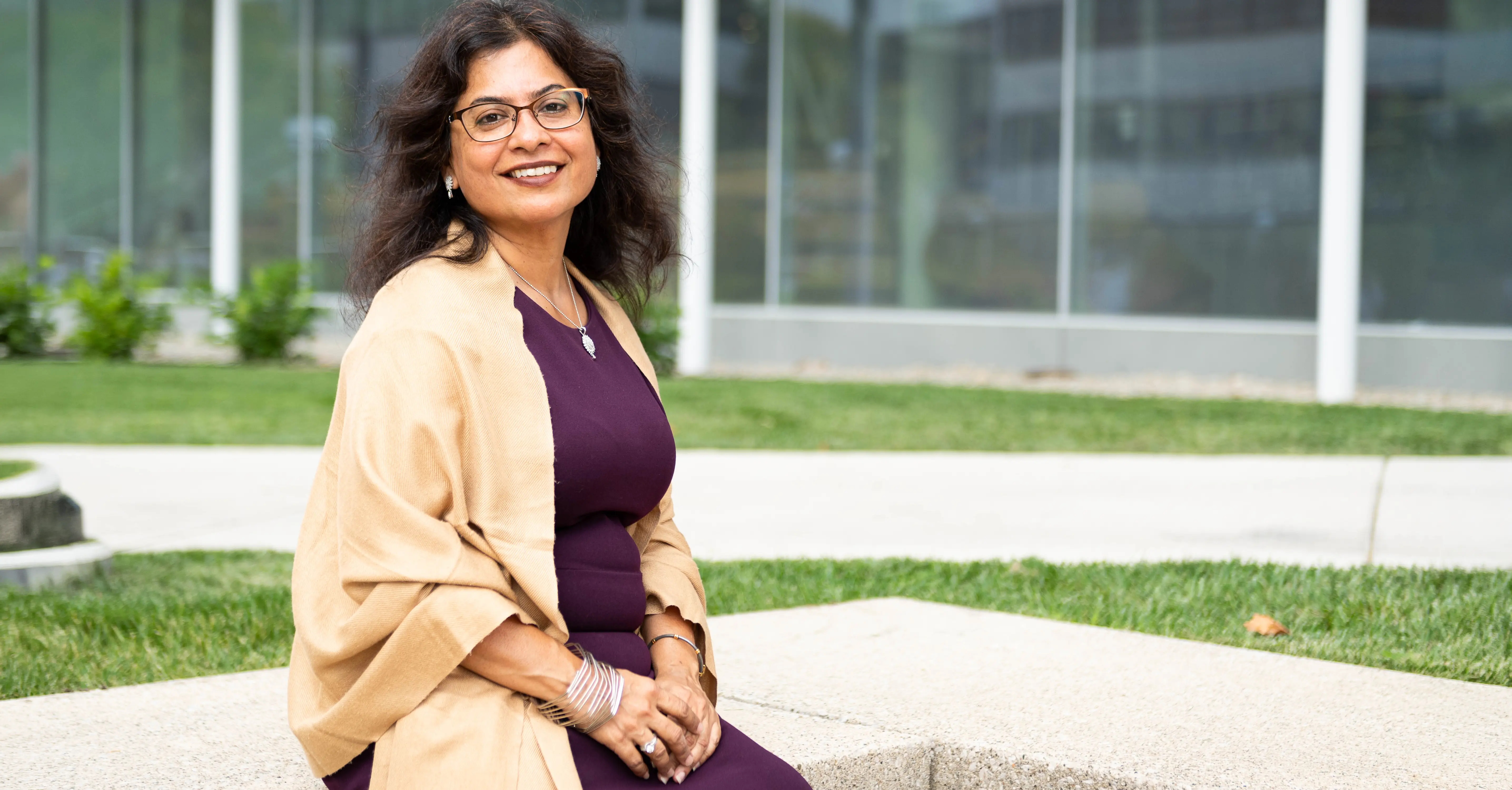 Mousumi Banerjee sitting in the Diag on the campus of the University of Michigan